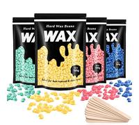 Leaflai Hard Wax Beads, 4 X 100G Painless Wax Beans with 10 Applicators, Wax Beads Hair Removal for Stripless, Full Body, Face, Bikini, Brazilian, Hollywood