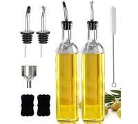 Leaflai Olive Oil Dispenser Bottle, 2 Pcs Glass Olive Oil Dispenser and Vinegar Dispenser Set with 2 Stainless Steel Pourers, 4 Labels,1 Brush and 1 Funnel Oil Bottles for Kitchen (500ml)