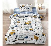 Leaflin 4-Pcs Construction Twin Size Boys Bedding Set, Kids Comforter Set for Teens w/Sheets and Pillowcase, Soft Cartoon Tractor Cars Bed in a Bag Sets