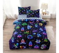 Leaflin Space Bedding Set for Boys Twin Size - 5 Piece Comforter, Sheets & Pillowcases, Soft Microfiber Kids Bedding, Galaxy Astronaut Theme Bed in a Bag (Neno Space)