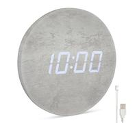 Leafre Minimalist LED Digital Wall Clock - USB Powered | Grey Concrete Style | 12/24 Hour, Night Mode, Silent Clock | Room Decor for Kitchen, Living Room, Bedroom, Classroom, Office (9 in)