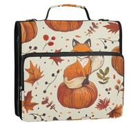 Leafs Pattern Fox Harvest Pumpkin 1.5-Inch 3-Rings Binder with Zipper with Shoulder Strap Multiple Pockets Zippered Portfolio for School/Office