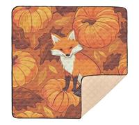Leafs Pattern Fox Harvest Pumpkin Soft Foam Baby Play Mat for Floor Lightweight Padded Baby Mat for Babies Infants Toddlers, 50'' x 50''