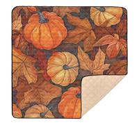 Leafs Pattern Fox Harvest Pumpkin Soft Padded Baby Gym & Activity Mat for Indoor Outdoor Waterproof Baby Play Tummy Time Mat for Babies Infants Toddlers, 50'' x 50''