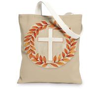 Leafy Canvas Tote Bags, Autumn Leaf Pattern Reusable Grocery Bags, Lightweight Washable Shoulder Strap Canvas Bags for Gym, Beige, 13x15 Inch