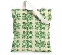 Leafy Canvas Tote Bags, Eco-Friendly Green Plant Pattern Reusable Shopping Bags, Rustic Chic Lightweight Washable Shoulder, Green, 13x15 Inch