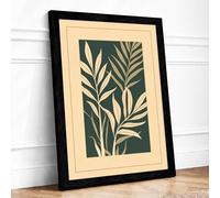 Leafy Stems Linocut Botanical Framed Wall Art Print A1 (84.1×59.4cm) Black, Wall Decor for Living Room, Bedroom, Office & Home, Ready to Hang, Art Gift