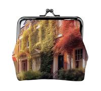 Leafy Townhouses Prints Coin Purse Kiss Lock Pu Leather Mini Pouch Wallet Change Bag for Women Girls Kids