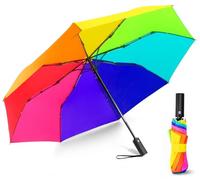 LEAGERA Rainbow Umbrella for Adults - 42inch - Automatic Folding Travel Umbrellas for Rain&Sun, Small, Compact and Portable Backpack Umbrellas