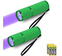 LEAGY 2-Pack Mini UV Flashlight with 9 LEDs and Batteries - Pet Urine Detector for Dog/Cat, Fluorescent Agents, Dry Stains, Counterfeit Detection, Banknotes, Bed Bugs etc (Green)