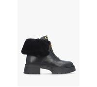 Leah Black Leather Front Zip Platform Boots - Black Suede / 5