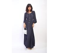 Leah Ruffle Hem Sleeve Shirred Waist Tiered Maxi Dress IKRUSH Navy S/M
