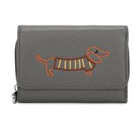 LeahWard Dachshund Embroidered Small Wallet, Cute Puppy Compact Trifold Design with Zip Closure, Decorative Dog Pattern (D.Grey)