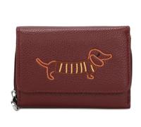 LeahWard Dachshund Embroidered Small Wallet, Cute Puppy Compact Trifold Design with Zip Closure, Decorative Dog Pattern (Wine)