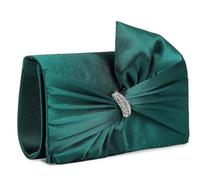 LeahWard Evening Clutch Bag with Bow, Satin Wedding Party Bags, Crystal Rhinestone Detail, Chain Strap (Admiral Green)