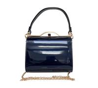 LeahWard Ladies Women's Chic Patent Top Handle Clutch Handbag Wedding Evening Bags (Navy)