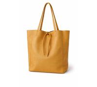 LeahWard Large Leather Hobo Shoulder Bag, Genuine Italian Hand Made Leather Shoulder Bags, A4 College School Work Business Bags (Mustard Yellow)