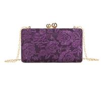 LeahWard Womens Elegant Floral Lace Evening Clutch Purse, Ball Clasp Wedding Party Bags (Purple)