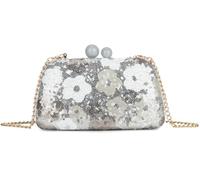 LeahWard Womens Elegant Floral Lace Evening Clutch Purse, Ball Clasp Wedding Party Bags (Silver)