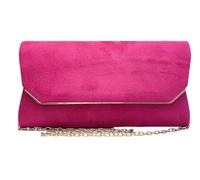 LeahWard Women's Faux Suede Wedding Clutch Bag Large Side Bow Evening Purse (Fuchsia Flap)