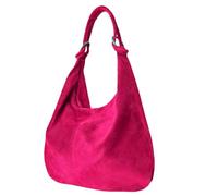 LeahWard Women's Large Soft Genuine Suede Leather Shoulder Bag Italian Real Leather Handbag (Fuchsia)