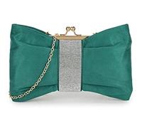 LeahWard Women's Satin Diamante Clutch Bag Kisslock Bow Party Wedding Prom Handbag (Green)