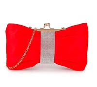 LeahWard Women's Satin Diamante Clutch Bag Kisslock Bow Party Wedding Prom Handbag (Red)