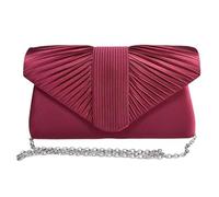 LeahWard Women's Satin Fabric Flap Clutch Bag Prom Wedding Party Evening Shoulder Handbag (Burgundy C)