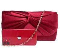 LeahWard Women's Satin Large Bow Clutch Bag Wedding Holiday Party Soft Handbag (Red)