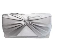 LeahWard Women's Satin Large Bow Clutch Bag Wedding Holiday Party Soft Handbag (Silver)
