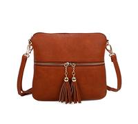 LeahWard Women's Small Cross Body Bags Nice Soft Shoulder Bags Tassel Handbags For Her Holiday Party CW9118 (BROWN SMALL H20cm x W22cm x D3cm)