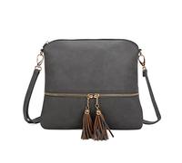 LeahWard Women's Small Cross Body Bags Nice Soft Shoulder Bags Tassel Handbags For Her Holiday Party CW9118 (GREY LARGE H24cm x W27cm x D2cm)