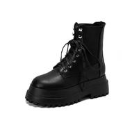 LeaHy Women Lace Up Ankle Boots Goth Punk Platforms Wedge Short Boots Elasticated Side Biker Military Combat Boots,Matte Black,4 UK
