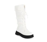 LeaHy Womens Knee High Mid Calf Boots Winter Warm Fur Lined Round Toe Platform Durable Outdoor Waterproof Lace-Up Boots,White,11 UK