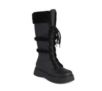 LeaHy Womens Knee High Mid Calf Boots Winter Warm Fur Lined Round Toe Platform Durable Outdoor Waterproof Lace-Up Boots,Black,5 UK