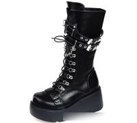 LeaHy Women's Lace-Up Combat Boot Platforms Wedge Goth Punk Side Zipper Combat Military Ankle Boots,Black,8 UK