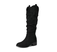 LeaHy Women's Ladies Fashion Knee High Boot Autumn and Winter Suede Low Heel Flat Riding Boots,Black,4 UK