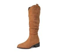 LeaHy Women's Ladies Fashion Knee High Boot Autumn and Winter Suede Low Heel Flat Riding Boots,Yellow,6 UK