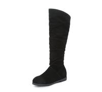 LeaHy Womens Ladies Low Heel Flat Knee High Boots Winter Suede Stretchy Riding Boots,Black,7 UK