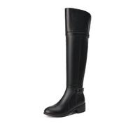 LeaHy Women's Over The Knee Stretch Riding Boots Autumn/Winter PU Leather Low Heel Flat Side Zip Long Boots,Black,15 UK