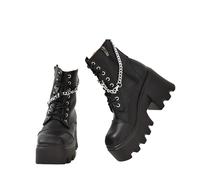 LeaHy Women's Platforms Wedge Heel High Heel Ankle Strap PU Chain Side Zip Biker Military Combat Boots,Black,10 UK
