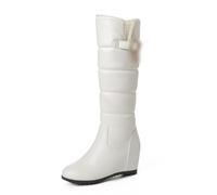 LeaHy Women's Winter Boots Ladies Fashion Warm Fur Lined Snow Boots Platforms Wedge Side Zip Mid Calf Boots,White,6 UK
