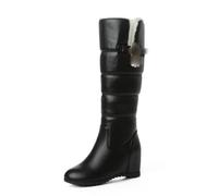LeaHy Women's Winter Boots Ladies Fashion Warm Fur Lined Snow Boots Platforms Wedge Side Zip Mid Calf Boots,Black,4 UK