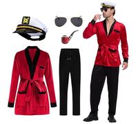 Leajap Halloween Men's Captain Costume Set: Complete Outfit with Hat, Sunglasses & Accessories (XL)