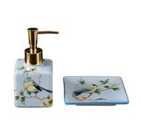 Leak Proof Creative Ceramic Bathroom Two-piece Set Including Square Soap Dispenser And Dish(Blue)
