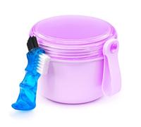Leak Proof Denture Bath Box with Screw Lid, Denture Cup Holder False Teeth Container Retainer Cleaning Case with Travel Brush - Purple