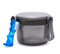 Leak Proof Denture Bath Cup Dental Retainer Case Portable, False Teeth Holder Case Retainer Cleaner Box Denture Storage Soaking Container - Transparent Black