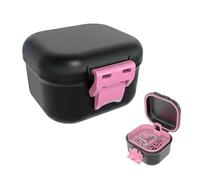 Leak-Proof Denture case: Denture Bath Case with Strainer, Denture Bath Box with Filter, Denture Cup for Soaking Dentures, Travel Retainer Cleaning Case (Black+Pink)