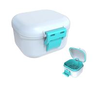 Leak-Proof Denture case: Denture Bath Case with Strainer, Denture Bath Box with Filter, Denture Cup for Soaking Dentures, Travel Retainer Cleaning Case (White+Cyan)