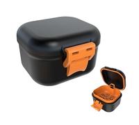 Leak-Proof Denture case: Denture Bath Case with Strainer, Denture Bath Box with Filter, Denture Cup for Soaking Dentures, Travel Retainer Cleaning Case (Black+Orange)